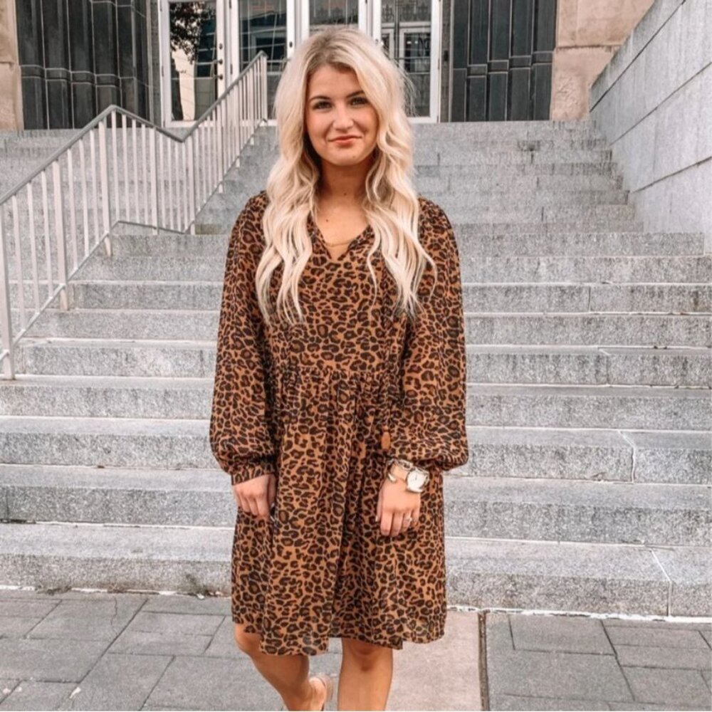 Time and Thru Leopard Chiffon Dress M Animal Print Relaxed Fit